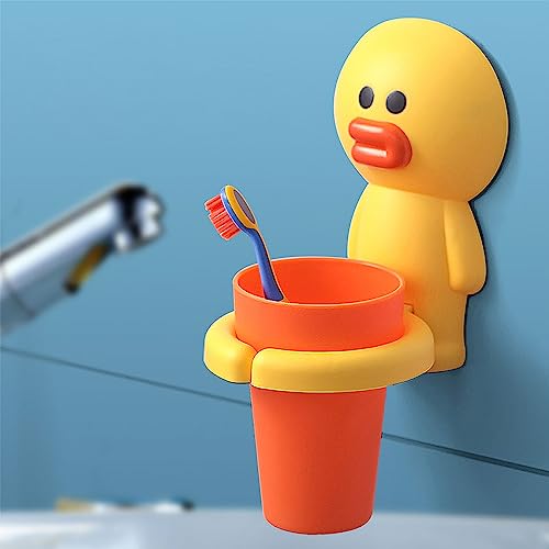 SooGree Kids Toothbrushes Holder Animal Tooth Cup Holder Wall Mounted Sucker Toothpaste Storage Set Cute Household Toothpaste Rack Mouthwash Cup Rack for Children,No Punching Shelf Bracket with Cup - color: Chicken