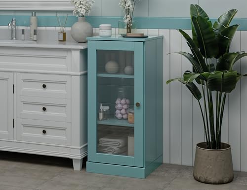 100% Solid Wood Bathroom Cabinet, Glass Door, Aqua, 16.5" w x 35.75" h x 15.5" d, Renewable Eco-Friendly Wood, Made in Brazil - color: Aqua, style: Clear Glass Door