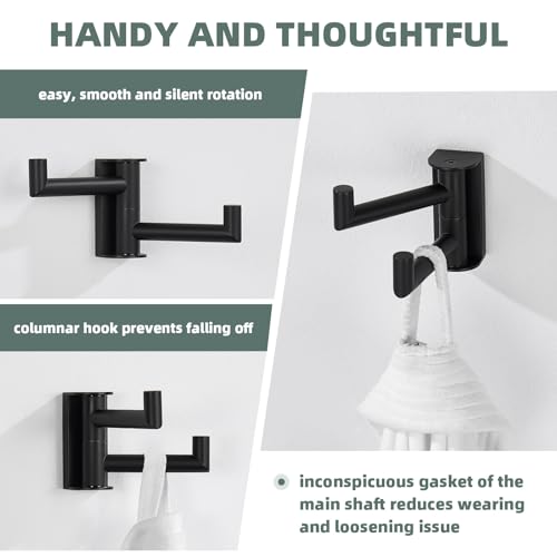 Angle Simple Swivel Towel Hook, Robe Coat Hook for Bathroom, Matte Black | Robust SUS304 Stainless Steel, Foldable 2 Arms, Compact & Functional, Kitchen Closet Hand Towel Holder, Screws Wall Mount - color: Matte Black, size: 1 Pack