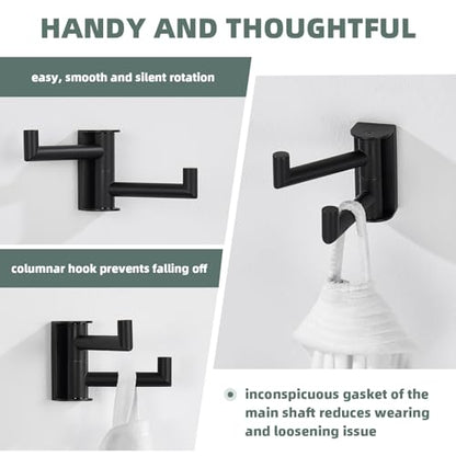 Angle Simple Swivel Towel Hook, Robe Coat Hook for Bathroom, Matte Black | Robust SUS304 Stainless Steel, Foldable 2 Arms, Compact & Functional, Kitchen Closet Hand Towel Holder, Screws Wall Mount - color: Matte Black, size: 1 Pack