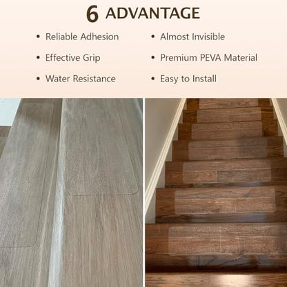 Clear Non Slip Stair Treads - 24"x6", 18-Pack Anti Slip Strips for Wooden Steps Indoor, Transparent Adhesive Pre-Cut Step Grips, Safety for Elderly, Children and Dogs - size: 6" x 24"