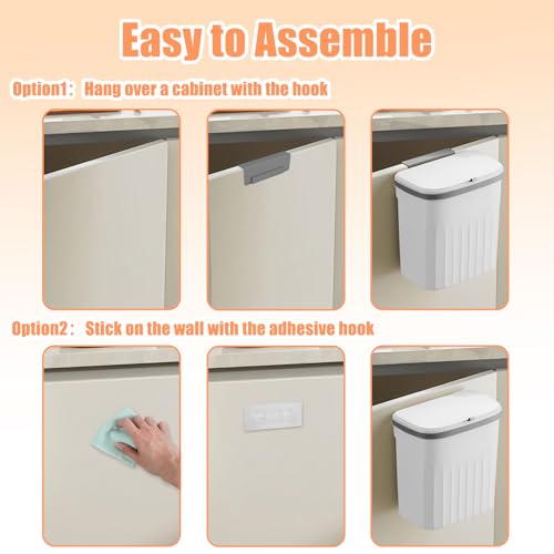 Hanging Trash Can with Lid, 3.2Gallon Kitchen Compost Bin, Wall-Mounted Garbage Can, Small Trash Can Cabinet with 5 Rolls of Trash Bags for Kitchen Cupboard Rv Bedroom Office Bathroom Camping