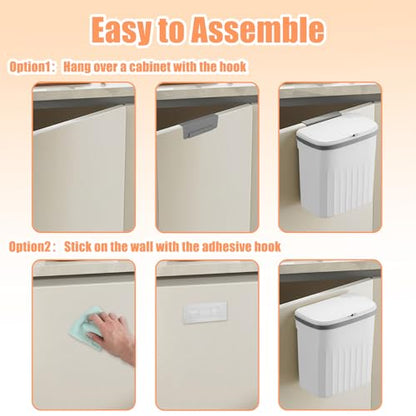 Hanging Trash Can with Lid, 3.2Gallon Kitchen Compost Bin, Wall-Mounted Garbage Can, Small Trash Can Cabinet with 5 Rolls of Trash Bags for Kitchen Cupboard Rv Bedroom Office Bathroom Camping