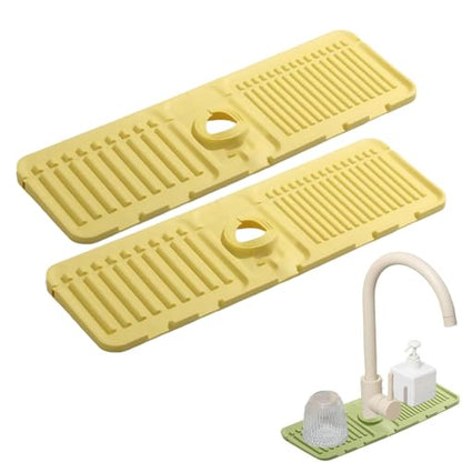 Faucet Guard & Draining Mat, Foldable Self-Draining Faucet Splash Guard Mat, Slope Design Kitchen Sink Splashguard for Home Bathroom Drying Glasses Around (2Yellow) - color: 2Yellow