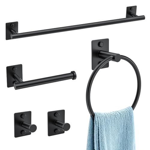 5 Pieces Bathroom Hardware Accessories Set Matte Black Towel Bar Set Stainless Steel Wall-Mounted 23.6 Inch Towel Holder - color: Matte Black