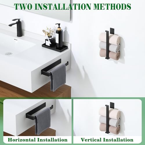 Alise Hand Towel Holder for Bathroom Wall Mounted Self Adhesive,Matte Black | Bathroom Towel Rack Without Screws,SUS304 Stainless Steel, Hand Towel Bar Towel Hanger for Bathroom,Kitchen,Cabinet - color: Black