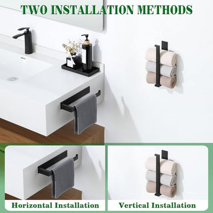 Alise Hand Towel Holder for Bathroom Wall Mounted Self Adhesive,Matte Black | Bathroom Towel Rack Without Screws,SUS304 Stainless Steel, Hand Towel Bar Towel Hanger for Bathroom,Kitchen,Cabinet - color: Black