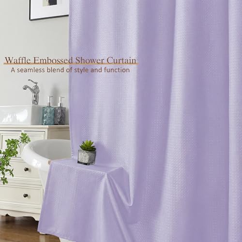 Extra Long Shower Curtain 96 Inch Long 1 Piece, Waffle Embossed Textured Fabric Shower Curtain for Bathroom Large Hotel, Water Resistant, Machine Washable, Lavender, 72Wx96L Inches - color: Lavender, size: 72"W x 96"L (Pack of 1)