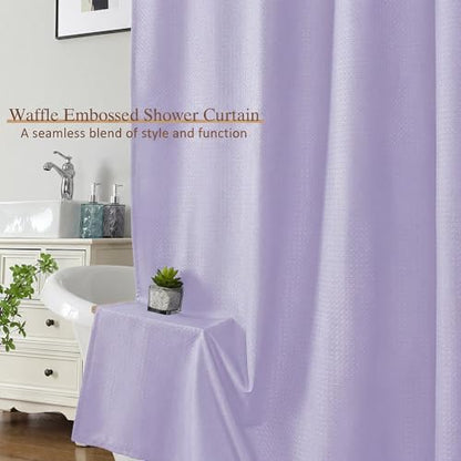 Extra Long Shower Curtain 96 Inch Long 1 Piece, Waffle Embossed Textured Fabric Shower Curtain for Bathroom Large Hotel, Water Resistant, Machine Washable, Lavender, 72Wx96L Inches - color: Lavender, size: 72"W x 96"L (Pack of 1)