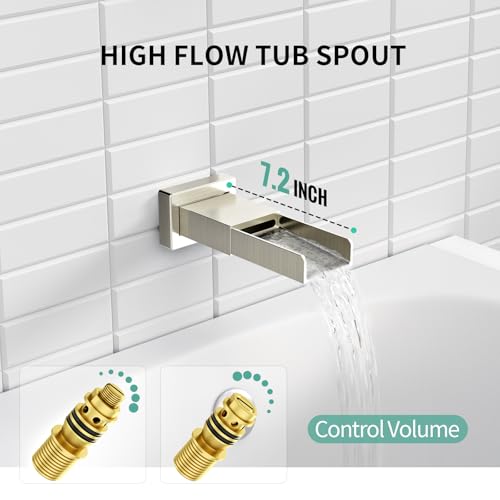SR SUN RISE 8 Inch All Metal Square Shower System with Tub Spout, Tub Shower Faucet Set, High Pressure Rain Shower Head and Handheld Sprayer Shower Fixtues, Valve Included, Brushed Nickel - color: Brushed Nickel, size: 8 Inch