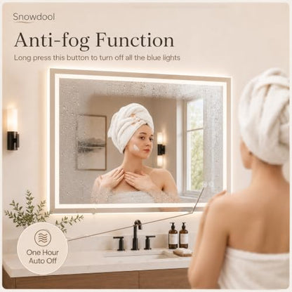 Snowdool 48 x 40 in RGB LED Bathroom Mirror, Front and Backlit, Anti-Fog | 8 RGB Backlight Modes, 3 Front Light Colors, Anti-Fog, Tempered Glass - size: 48"L x 40"W