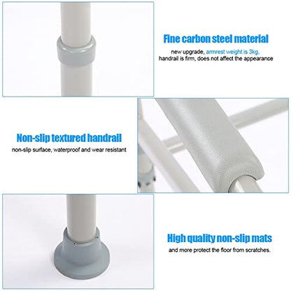 Adjustable Safety Hand Rail Bathroom Toilet Support Frame with Waterfall Armrests for Seniors Handicap Disabled Elderly