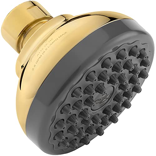 Aqua Elegante Pressure Boosting Shower Head - 1.8 GPM - Polished Brass | 3 Inch Wall Mount, Water Saving Showerhead, Best For Low Flow Showers With Anti-Clog Nozzles & Adjustable Brass Fitting - color: Polished Brass, size: 1.8 GPM