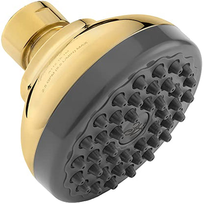 Aqua Elegante Pressure Boosting Shower Head - 1.8 GPM - Polished Brass | 3 Inch Wall Mount, Water Saving Showerhead, Best For Low Flow Showers With Anti-Clog Nozzles & Adjustable Brass Fitting - color: Polished Brass, size: 1.8 GPM