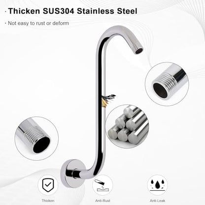 S Shaped Shower Arm, High Rise Shower Head Extension Pipe Standard 1/2" Connection with Flange, Awesome Shower Experience-Stainless Steel Bathroom Accessory(12 Inch S Shape, Chrome Finish) - color: Chrome Finish, style: 12" S Shape