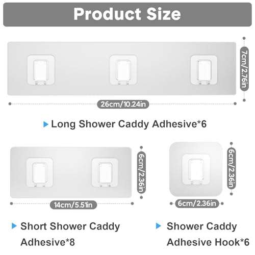 20 Pack Shower Caddy Adhesive Replacement, Waterproof Shower Shelf Adhesive Strips, Strong Flat Hooks for Bathroom Storage Shelves and Kitchen Racks No Drilling, Clear - color: Transparent-20 Pack