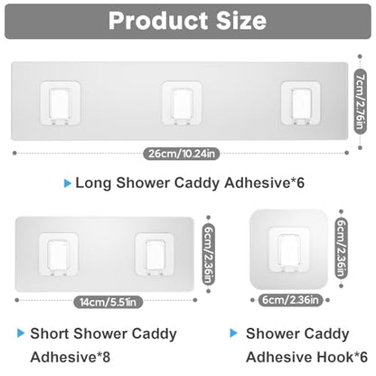 20 Pack Shower Caddy Adhesive Replacement, Waterproof Shower Shelf Adhesive Strips, Strong Flat Hooks for Bathroom Storage Shelves and Kitchen Racks No Drilling, Clear - color: Transparent-20 Pack