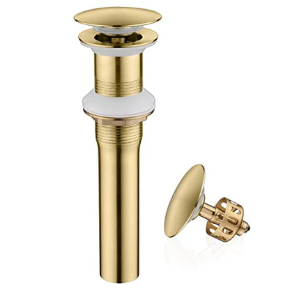 Pop up Sink Drain Stopper Without Overflow Brushed Gold for Bathroom Vessel Vanity Sink Art Basin, Big Cap Sink Drain Without Overflow, Metal Pop-up Drain Strainer with Detachable Basket Stopper - color: Gold Brushed, style: without overflow