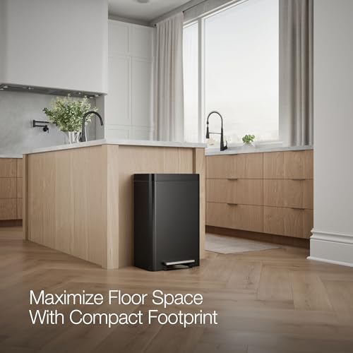 KOHLER K-20956-BST Dual Compartment Step Trash Can, Liner, Black Stainless - color: Black Stainless Steel, size: 11 Gallon - Dual Compartment