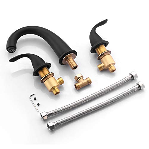 SUMERAIN Matte Black 3 Hole Roman Tub Faucet with Valve | Deck Mount, 2 Handle, Bathtub Faucet, High Flow, Classic, for Bathroom - color: Matte Black, size: 4-29/32" spout reach