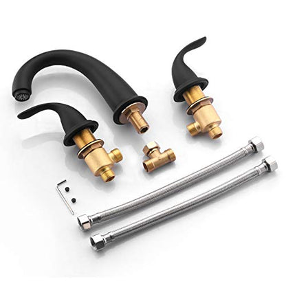 SUMERAIN Matte Black 3 Hole Roman Tub Faucet with Valve | Deck Mount, 2 Handle, Bathtub Faucet, High Flow, Classic, for Bathroom - color: Matte Black, size: 4-29/32" spout reach