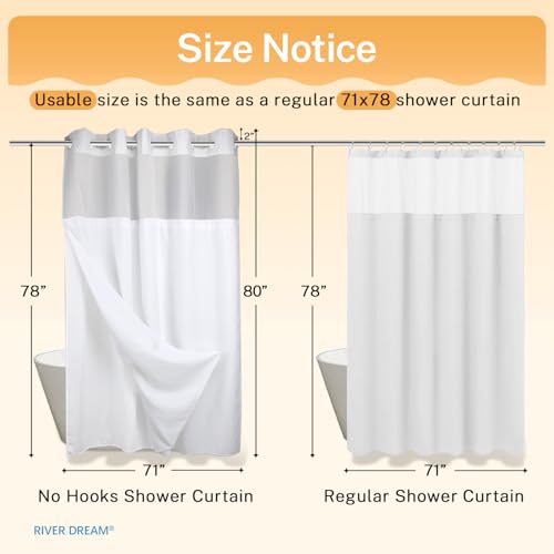 RiverDream Heavyweight Waffle No Hook Shower Curtain with Liner,White,71x80 | Dotted Waffle,Snap-in Liner,Heavy Duty,Quick Dry,Mesh Top Window,With Bottom Magnets,Hotel-Grade,Washable,Long Size - color: White, size: 71"W x 80"L (Pack of 1)