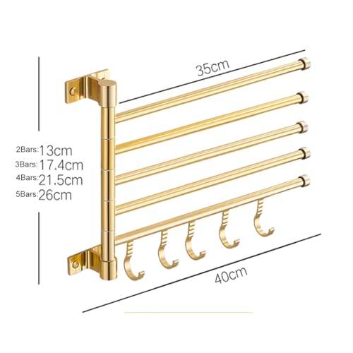 ZHOUXIAO Swing Out Towel Bar Holder Gold Finish/Golden Swivel Towel Rack for Bathroom or Kitchen, Metal Towel Bar Folding Arm Swivel Hanger Bathroom Storage Wall Mounted C-5Bars
