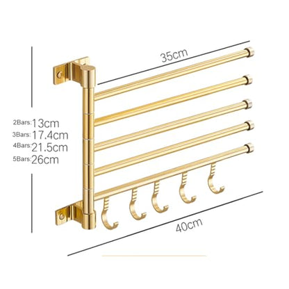 ZHOUXIAO Swing Out Towel Bar Holder Gold Finish/Golden Swivel Towel Rack for Bathroom or Kitchen, Metal Towel Bar Folding Arm Swivel Hanger Bathroom Storage Wall Mounted C-5Bars