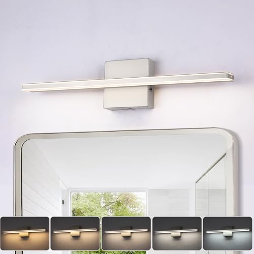 16W LED Vanity Light Bar, 19.6-Inch Brushed Nickel Bathroom Fixture, 5CCT Color Changeable & Dimmable Over-Mirror Lighting - color: Brushed Nickel-5 Color Temperature, size: 20 Inch