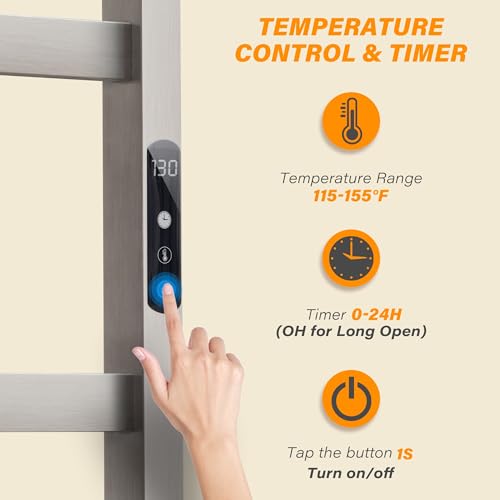 Towel Warmer Brushed Wall Mounted Heated Towel Rack | Electric Towel Dryer Rack with Temperature Control and 24 Timer Plug-in/Hardwired,304 stainless steel - color: Brush