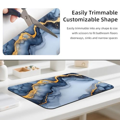 24x16 Diatomaceous Earth Bath Mat, Super Absorbent Soft Stone Bath Mat for Bathroom Floor, Quick Dry Non-Slip Shower Mat, Large Drying Mat for Kitchen Counter Blue Gold Marble Ink Art