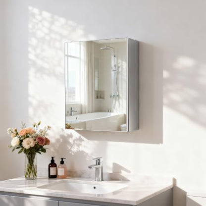 16"x 20"Bathroom Medicine Cabinet,Double-Sided Mirror Door | Silver Aluminium Frame,Lightweight,Sturdy and Attractive,Simple Wall-Mounted,Adjustable Shelves,Tempered Glass - size: 16"x 20"