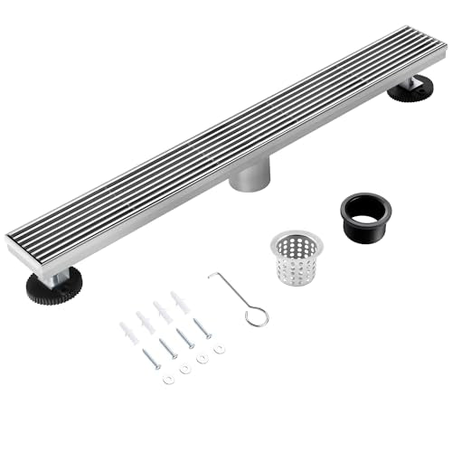 Linear Shower Drain, 28 inch Brushed Nickel | Including Hair Catcher and Removable Grate, 304 Stainless Steel, Easy to Install and Clean (Drain Base Not Included) - color: Brushed Nickel, size: 28 inch