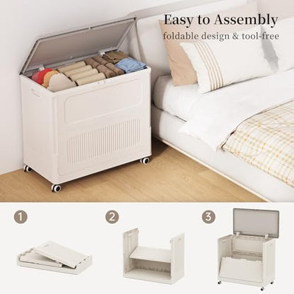 Extra Large Laundry Hamper with Lid Wheels 180L | Fits Large Families, Industries, Heavy-Duty Frame, 4 Smooth Wheels, Dust-Free Lid, Easy-Clean Plastic, Foldable Assembly - color: Milky, size: 180L