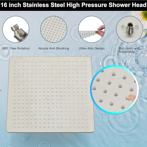 Midanya Shower Faucet Set with Handheld Sprayer,16 Inch,Brushed Nichel | Rough-in Shower Valve and Trim Kit Included,Square Rain Head,Wall Mount Shower System,All Metal,Bathroom - color: Nickel, size: 16 Inch