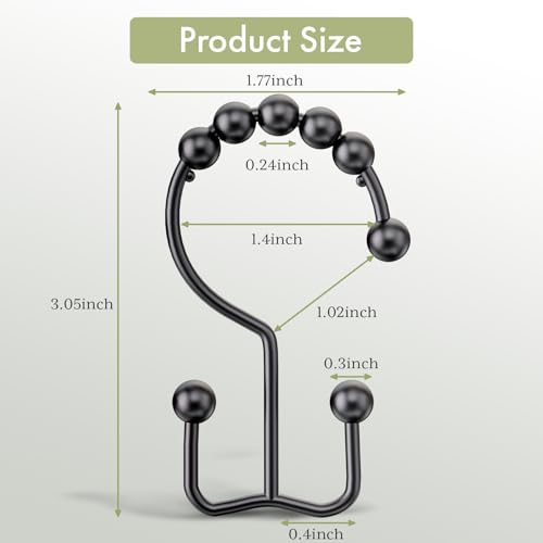 Black Shower Curtain Hooks, Shower Curtain Hooks Rust Proof 12 Pcs Stainless Steel Shower Hooks for Shower Curtain, Double Shower Curtain Hooks for Bathroom Shower Rods Curtain - color: Matte Black, style: Double Hooks