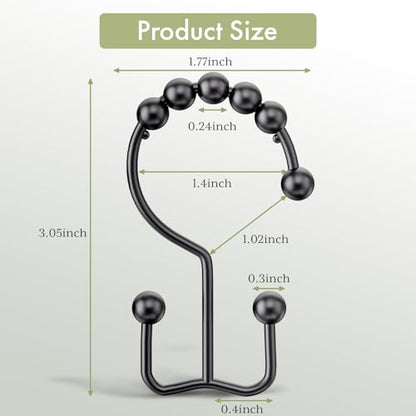 Black Shower Curtain Hooks, Shower Curtain Hooks Rust Proof 12 Pcs Stainless Steel Shower Hooks for Shower Curtain, Double Shower Curtain Hooks for Bathroom Shower Rods Curtain - color: Matte Black, style: Double Hooks