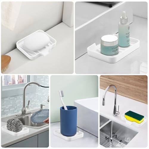 2PCS Self Draining Soap Holder,Spofit Silicone Soap Dish, Suitable for for Kitchen, Bathroom, Shower, Bath Tub,Soap Container (White) - color: White