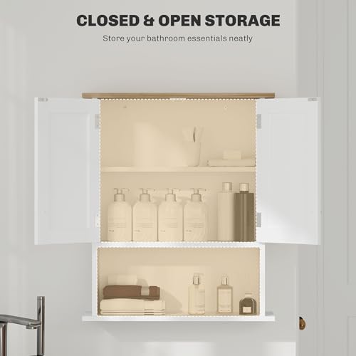 HOMCOM Bathroom Wall Cabinet Modern Over Toilet Medicine Cabinet White | Wall Mounted, 2 Doors, Adjustable Shelf
