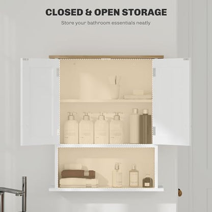HOMCOM Bathroom Wall Cabinet Modern Over Toilet Medicine Cabinet White | Wall Mounted, 2 Doors, Adjustable Shelf