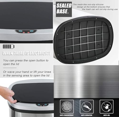 13 Gallon Trash Can with Lid, Automatic Kitchen Trash Cans 50 L Motion Sensor Garbage Can, Brushed Stainless Steel TrashCan for Home Office Bathroom, Sliver