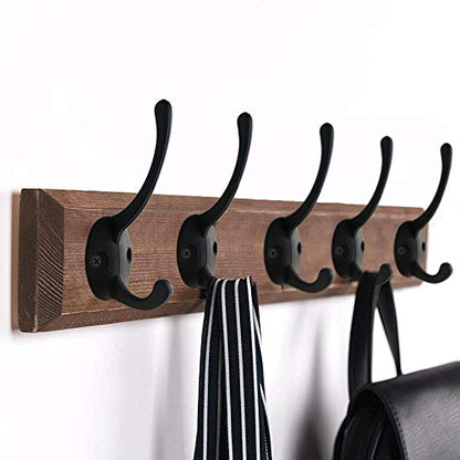 IBosins 12 Pack Black Double Coat Hooks Wall Mounted with 24 Screws | Retro Double Hooks Utility Black Hooks for Coat, Scarf, Bag, Towel, Key, Cap, Cup, Hat - color: Black