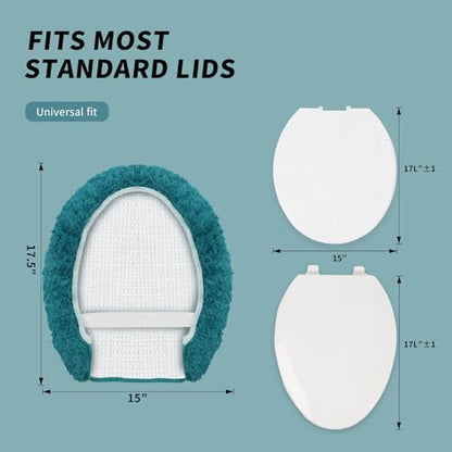 Soft Microfiber Toilet Lid Cover 17.5" x 15" Machine Washable | Solid Toilet Seat Cover Adjustable Rubber Backing Fits Most 16 -17.5" L x 14-16" W Round Oblong and Elongated Toilet Seat - color: Teal