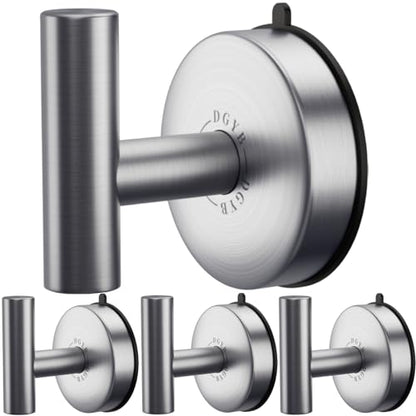 DGYB Large Suction Cup Hooks for Shower Set of 4 - Brushed Nickel Towel Hooks for Bathrooms - Stainless Steel Removable Wall Hooks - 15 Lb Heavy Duty Hanging - color: 4 Pack-Brushed Nickel