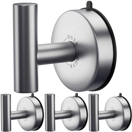 DGYB Large Suction Cup Hooks for Shower Set of 4 - Brushed Nickel Towel Hooks for Bathrooms - Stainless Steel Removable Wall Hooks - 15 Lb Heavy Duty Hanging - color: 4 Pack-Brushed Nickel
