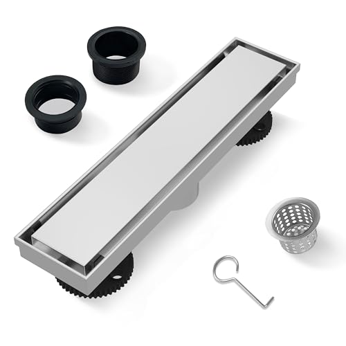 12 Inch Linear Shower Drain Brushed Floor Drain with Removable SUS304 Stainless Steel CUPC Certificate and 2-in-1 Tile Insert Grate Cover - color: Brushed, size: 12inch