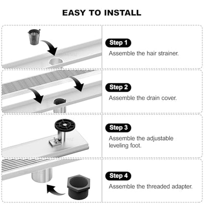 304 Stainless Steel Linear Shower Drain, Bathroom Drain with Removable Grate & Hair Catcher, Waterproof Tile Floor Drain, CUPC Certified (Brushed Finish, 36 Inch) - size: 36 Inch