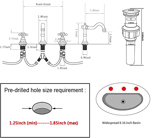 2 Handles 3 Holes Faucet Widespread Bathroom Sink Faucet Chrome Basin Mixer Tap Matching Pop Up Drain with Overflow - color: Chrome, style: Ceramic Cover