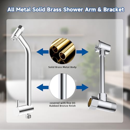 All Metal Dual Shower Head Easy Reach, High Pressure 10-Spray Handheld & Rainfall Shower Head Combo with Shower Extension Arm, 71" Hose, 3-way Diverter, Brass Shower Bracket, Chrome - color: Chrome, style: 5" Showerhead
