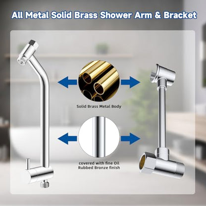 All Metal Dual Shower Head Easy Reach, High Pressure 10-Spray Handheld & Rainfall Shower Head Combo with Shower Extension Arm, 71" Hose, 3-way Diverter, Brass Shower Bracket, Chrome - color: Chrome, style: 5" Showerhead